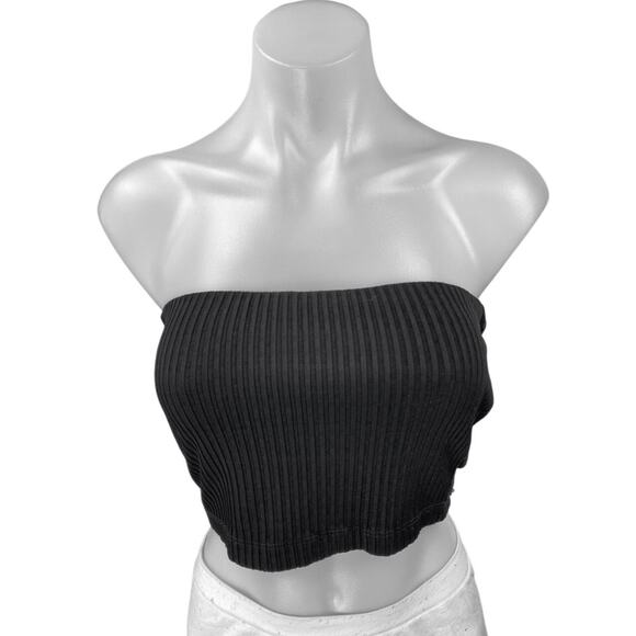 Kookai Women's Black Strapless Sleeveless Ribbed Knit Tube Bandeau Crop Top 1 - Picture 1 of 4